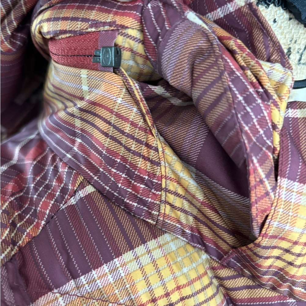 Patagonia Plaid Hooded Vest - Burgundy and Tan - Picture 10 of 13